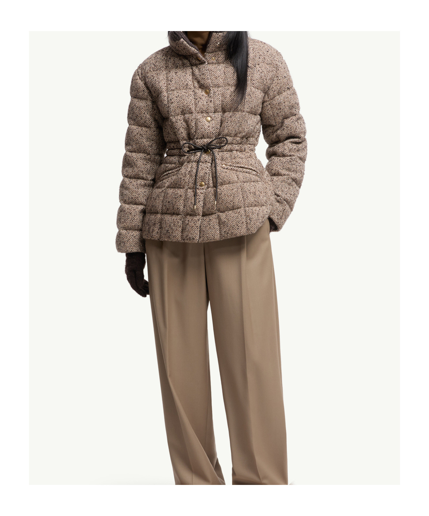 Moncler Antigony Wool Blend Short Down Jacket In Black