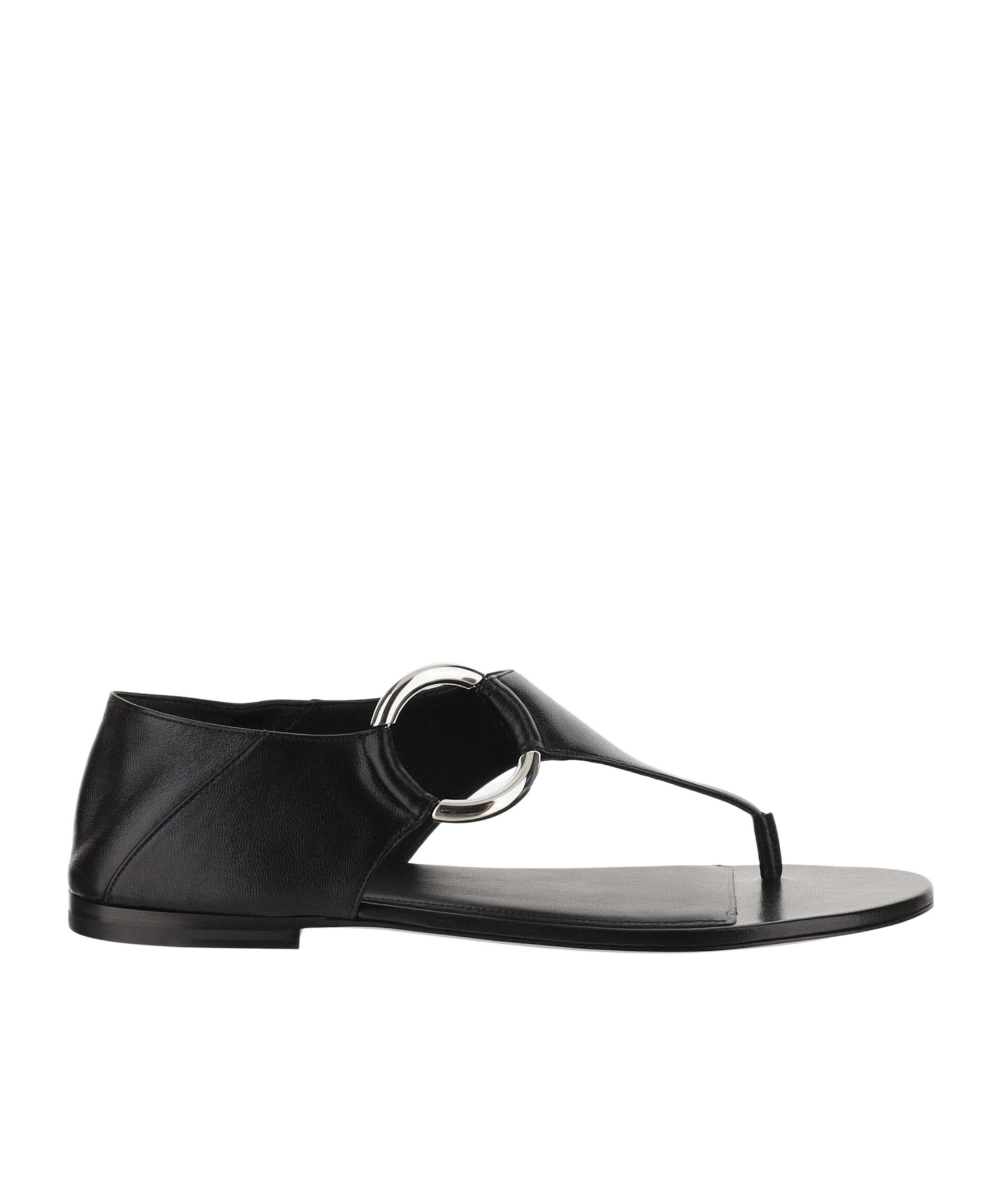 Saint Laurent Ring Leather Flat Sandals In Black