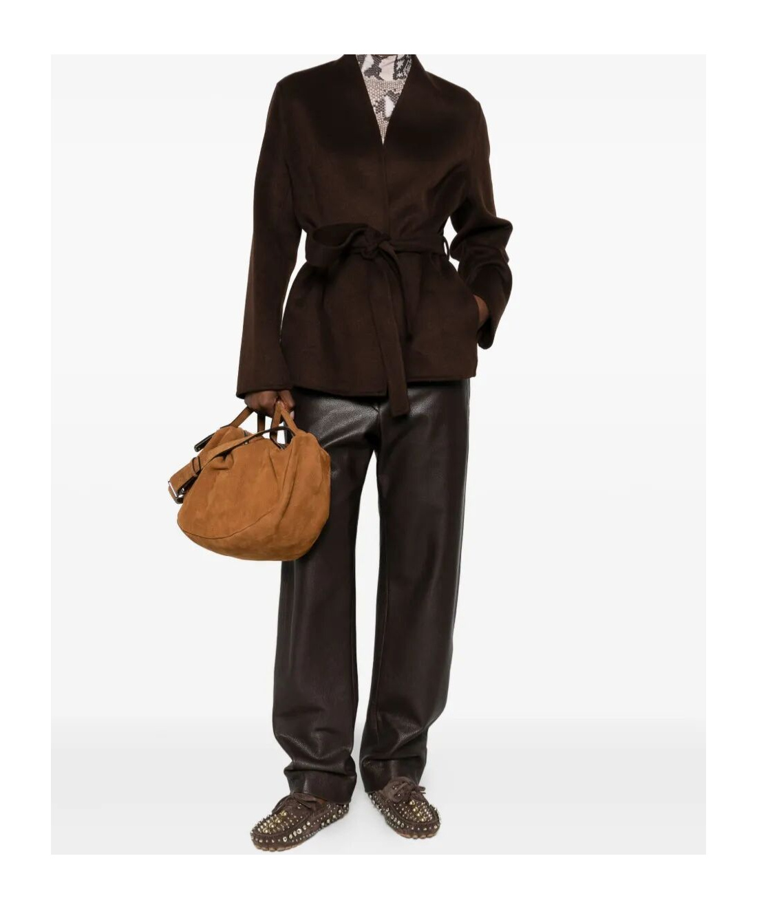Ermanno Firenze Belted Cropped Coat In Brown