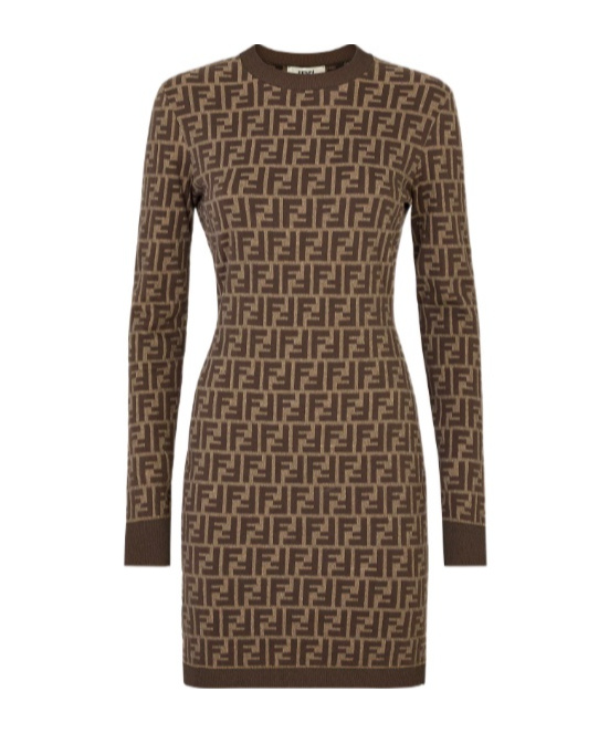 Fendi Ff Monogram Mini Dress In Brown
