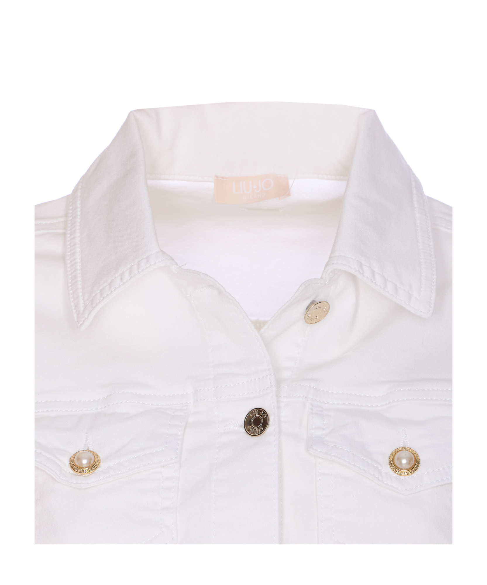 Liu •jo Short Sleeve Cropped Collared Jacket In White