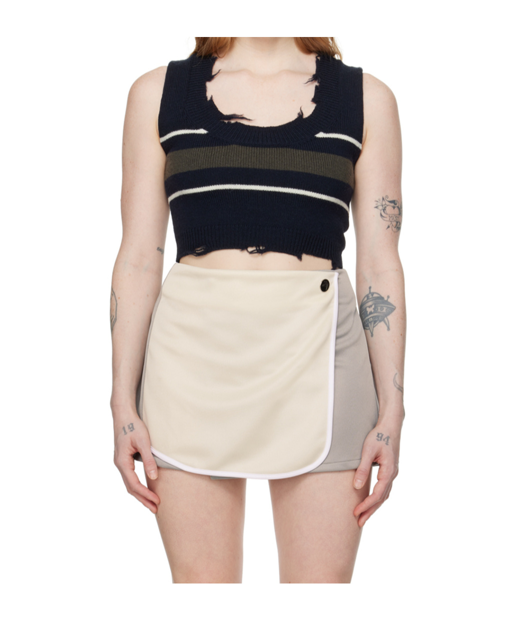 Ambush Striped Wool Vest In Black