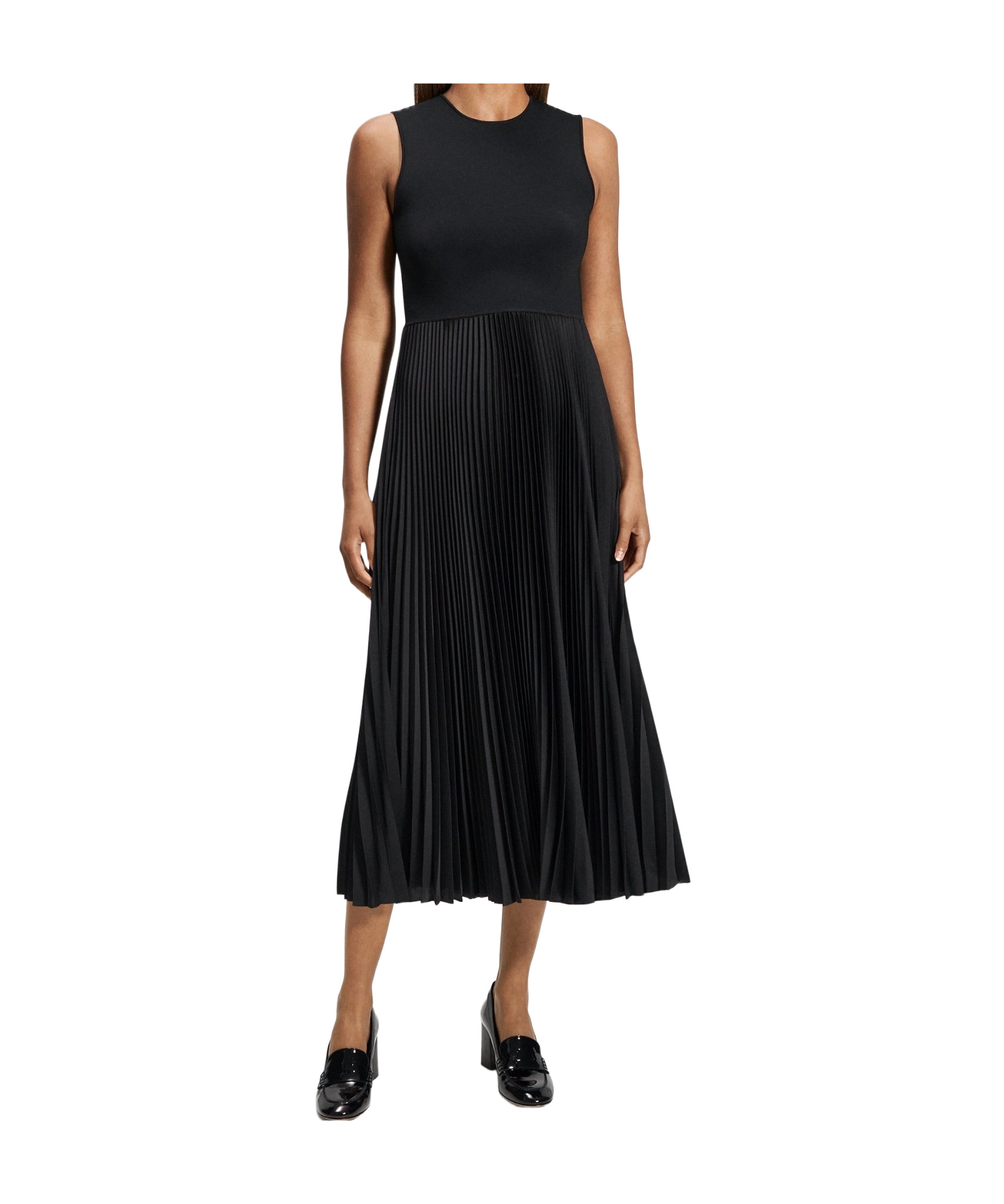 Shop Theory Pleated Satin Dress In Black