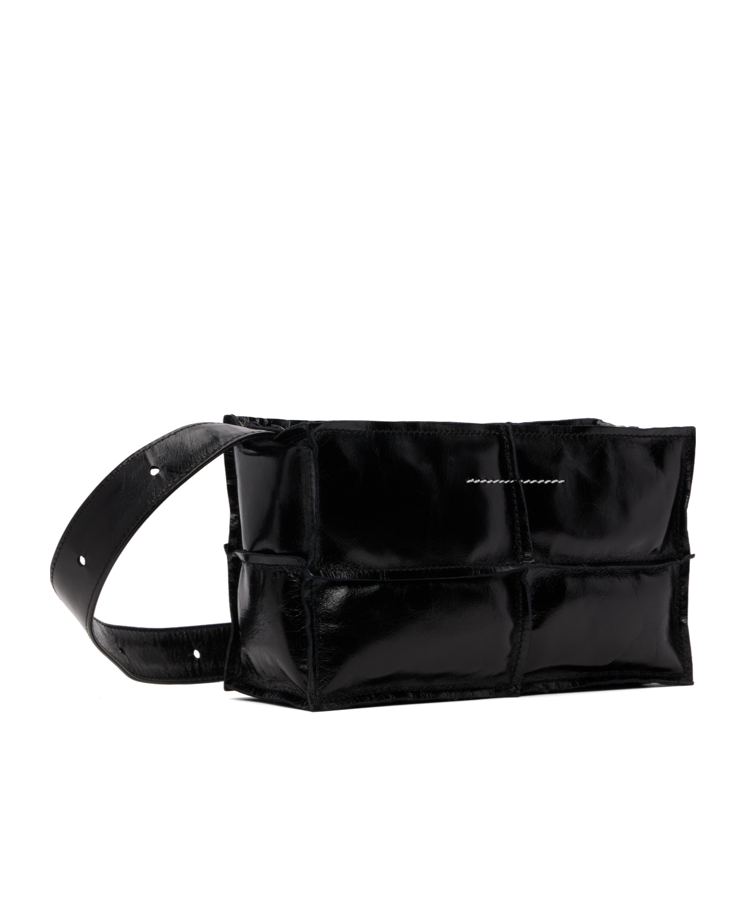 Mm6 Maison Margiela Mini Panelled Leather Crossbody Bag In Black