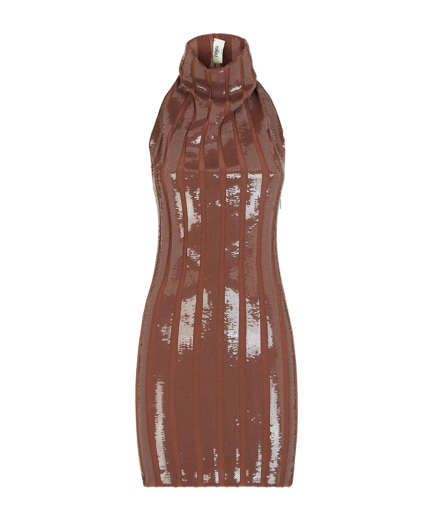Fendi High Neck Open Back Dress In Brown
