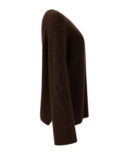 D Exterior Crew Neck Long Sleeve Sweater In Brown