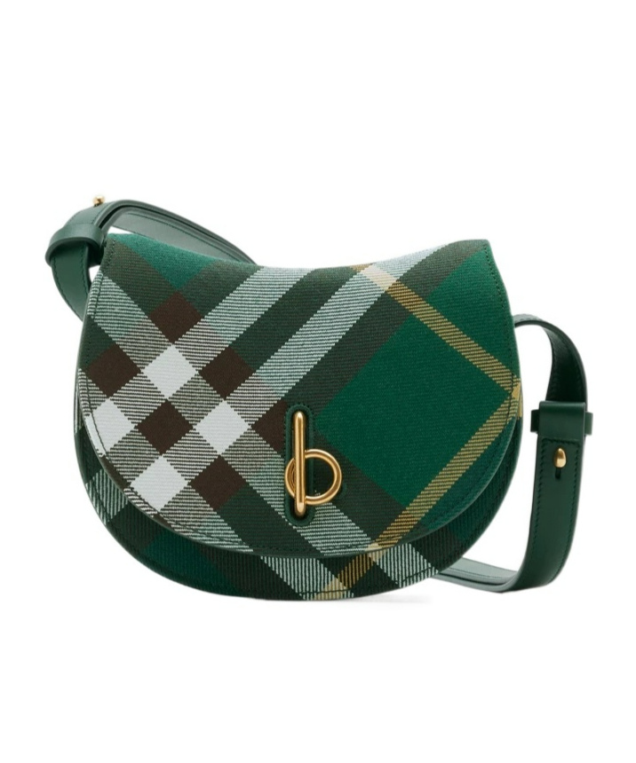 Burberry Mini Rocking Horse Checked Crossbody Bag In Green