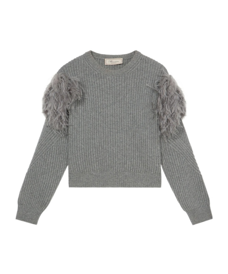 Blumarine Feather-embellished Ribbed Sweater