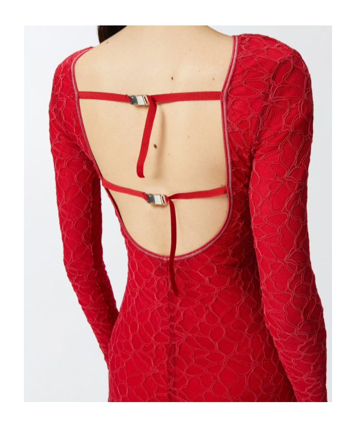 Pinko Slim-fitting Lace Dress With Open Back In Red