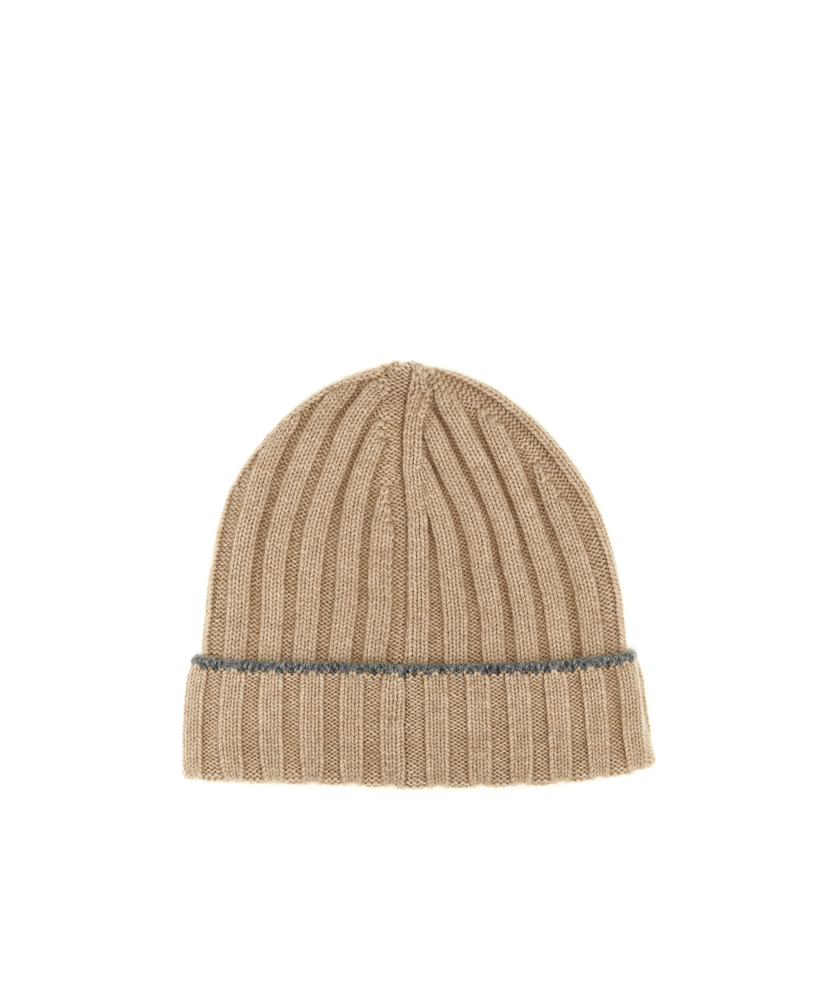 Brunello Cucinelli Men's Cashmere Rib Contrast-trim Beanie Hat In Nude