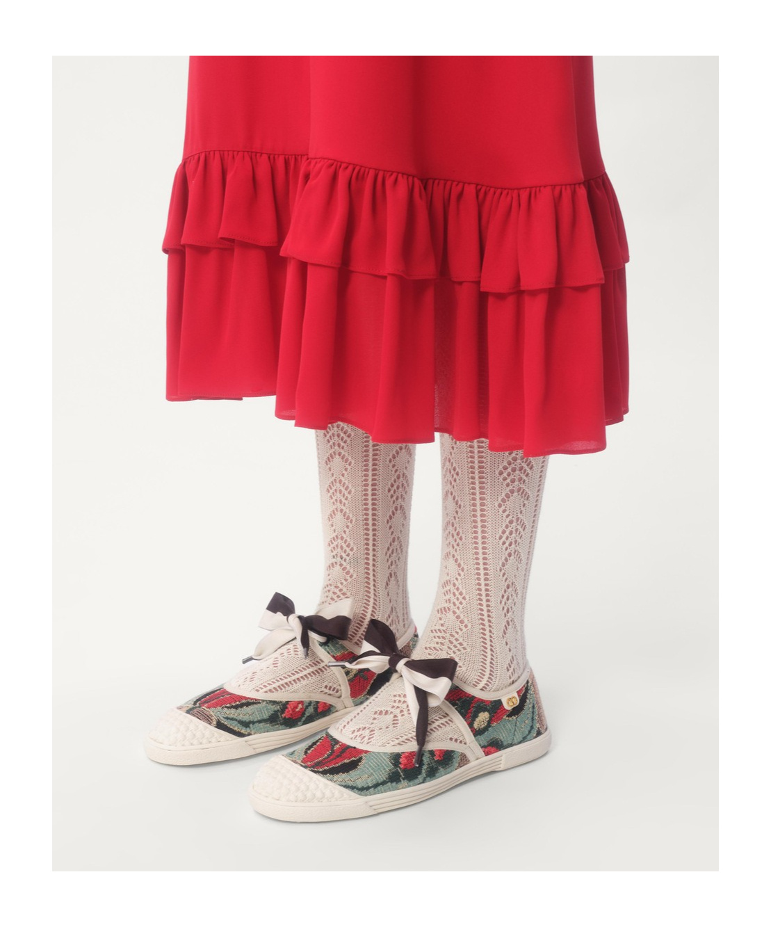 Valentino Bay By Bay Ballerina Trainer In Jacquard Fabric With Floral Embroidery In Multicolor