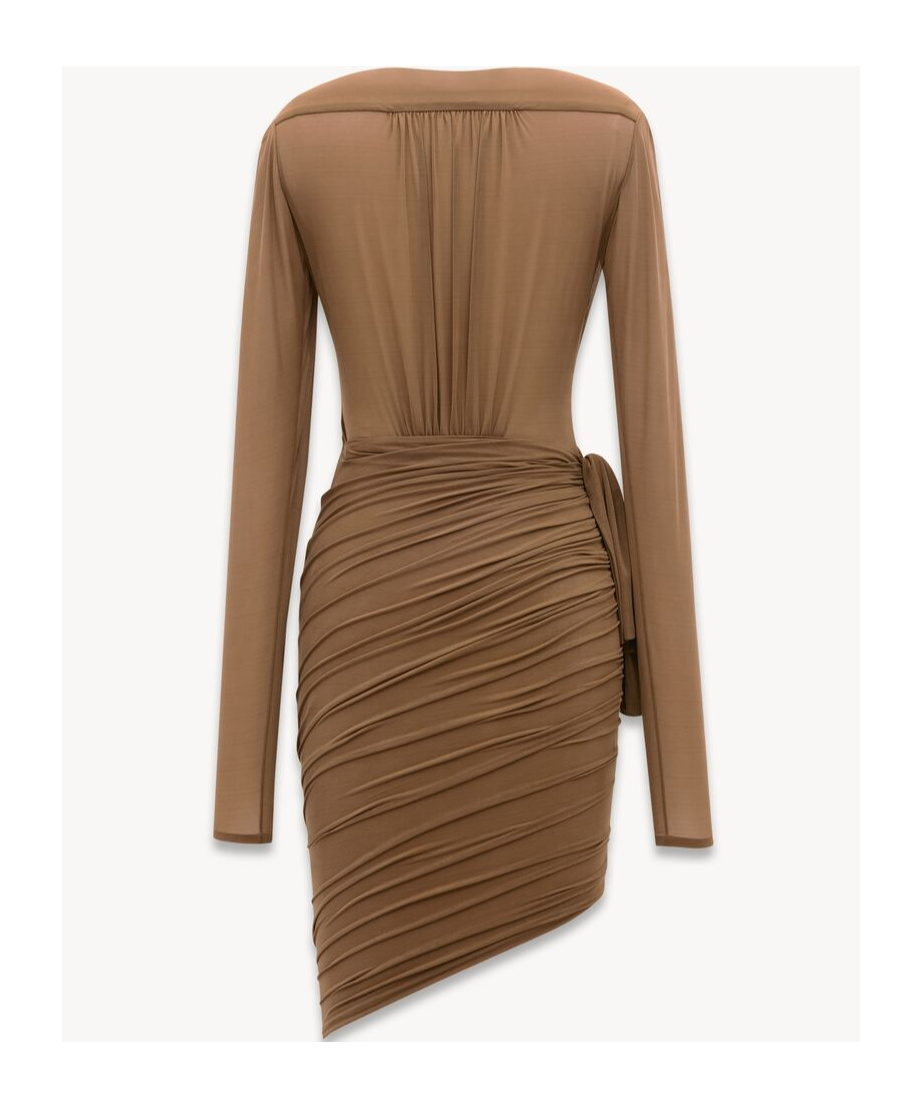 Saint Laurent Wrap Dress In Stretch Jersey In Brown