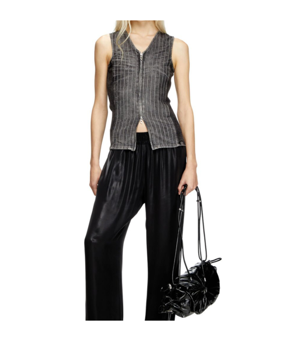 Diesel Zipped Top In Denim And Corduroy In Black