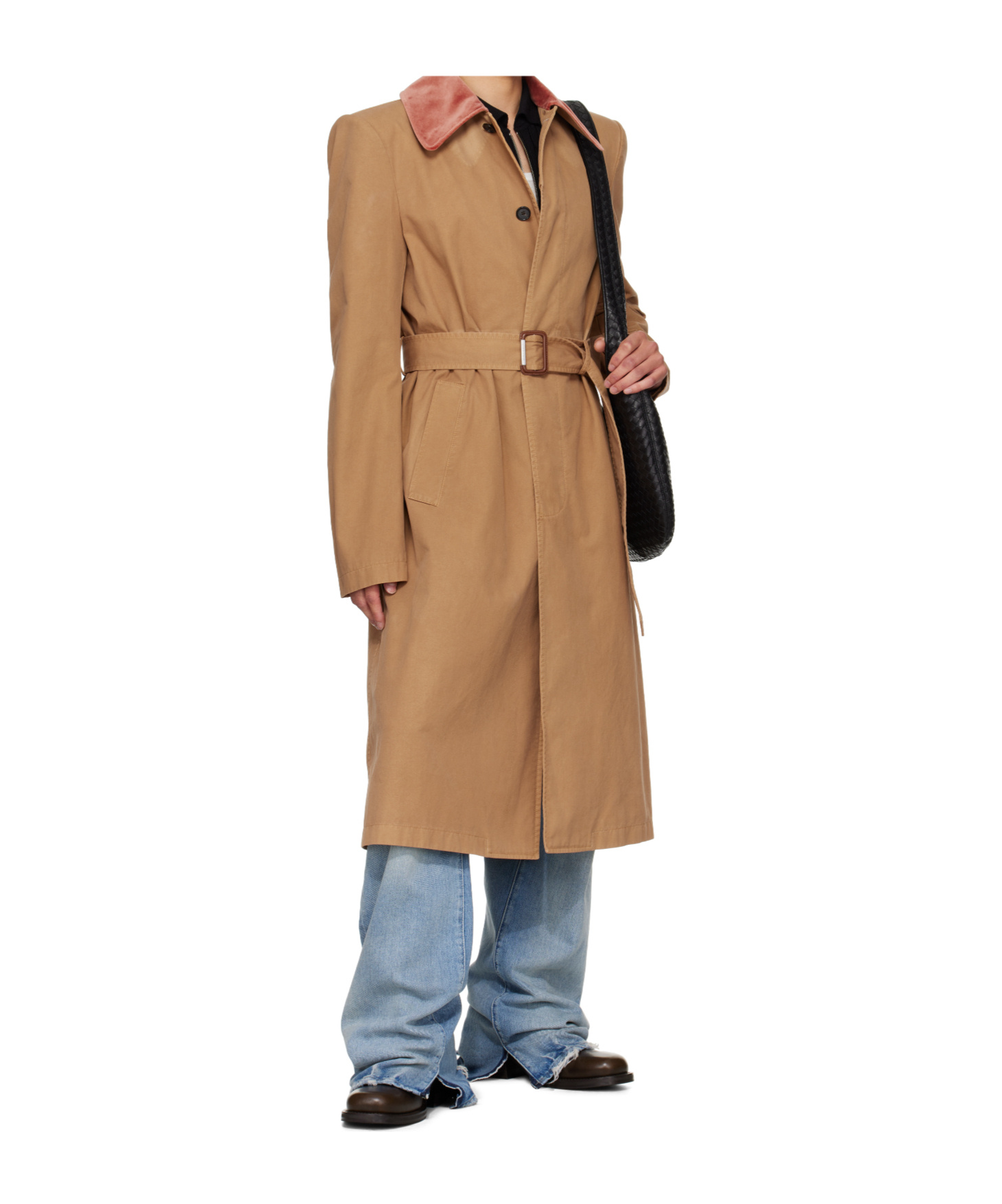 Alexander Mcqueen Stacked Shoulder Raincoat In Brown