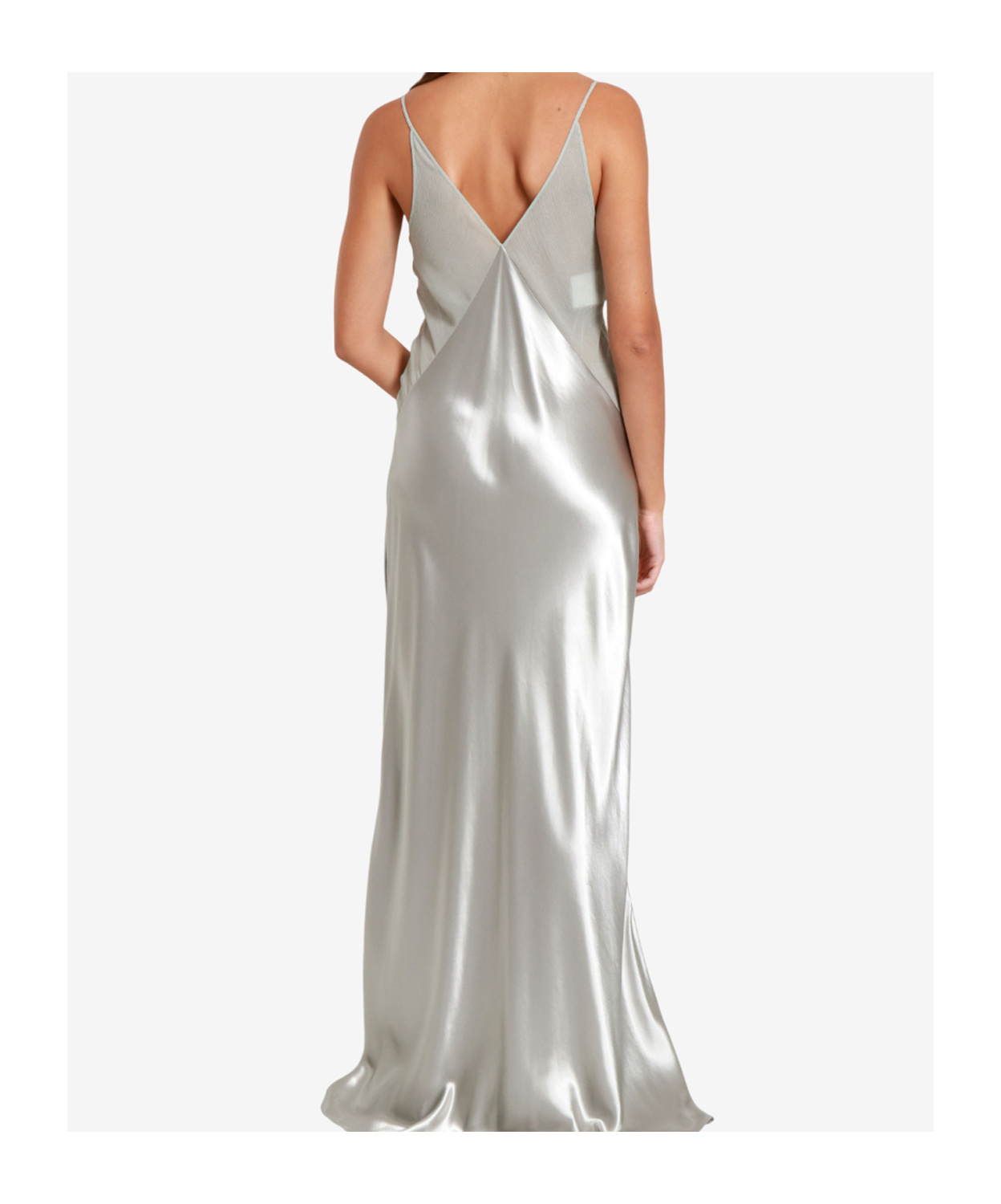 Alberta Ferretti Shiny Satin Long Dress In Gray