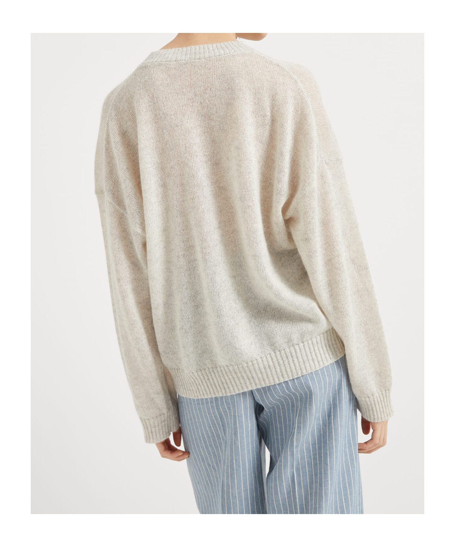 Brunello Cucinelli Round-neck And Long-sleeved Sweater In White