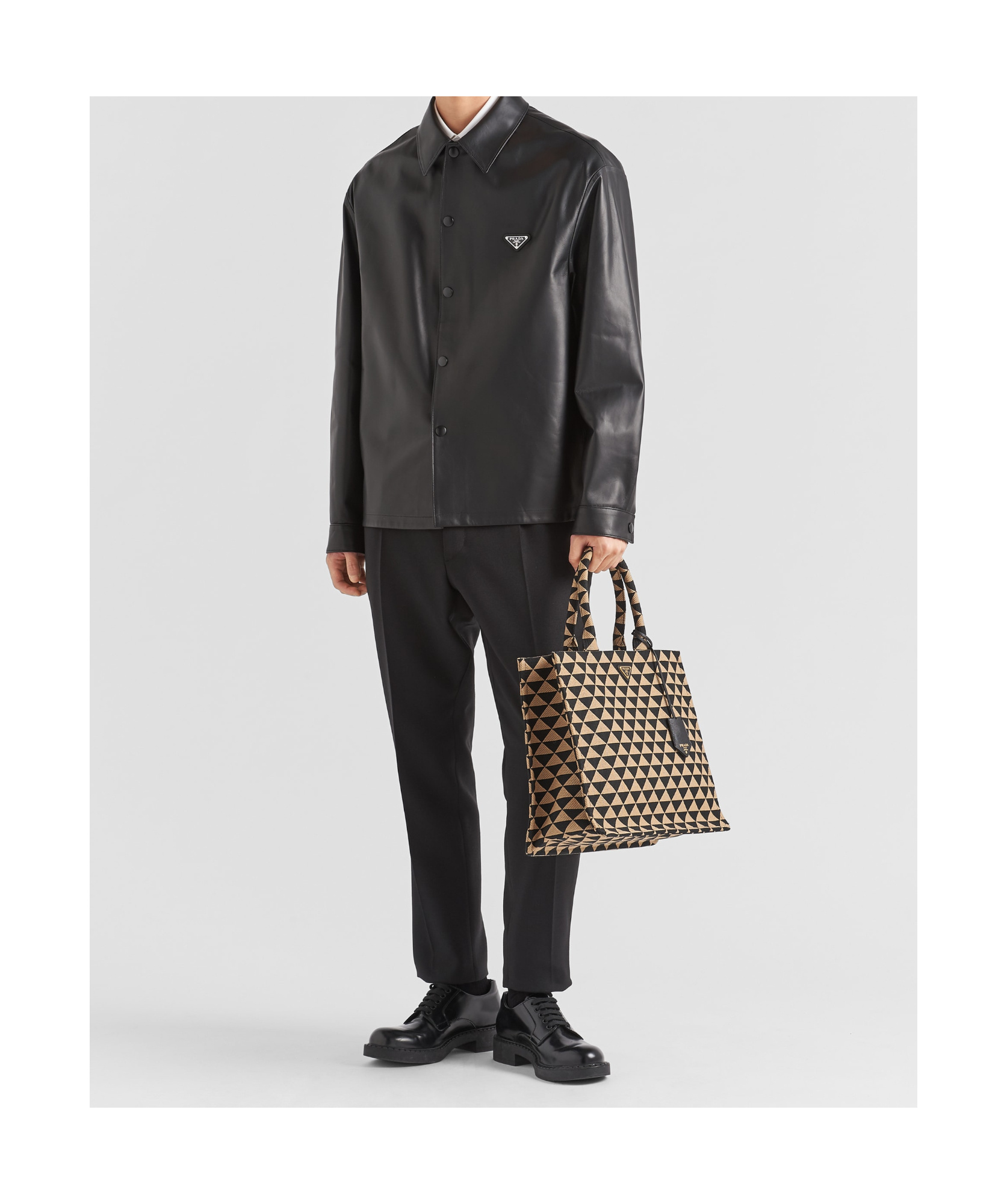 Prada Leather Shirt In Black