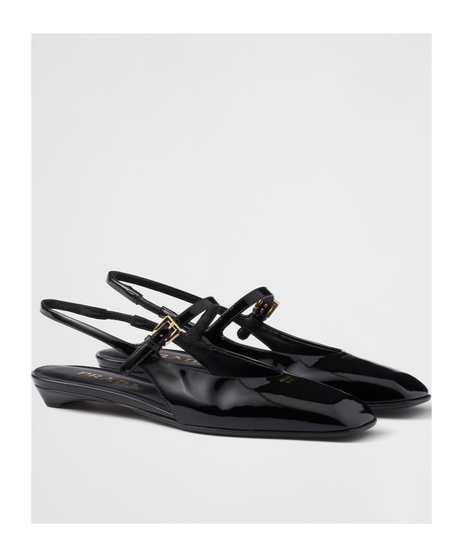 Prada Mary Jane Patent Pointy-toe Slingback Ballerina Flat In Black
