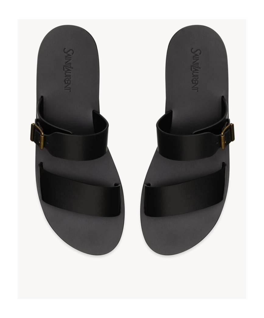 Saint Laurent Ios Slides In Smooth Leather In Black