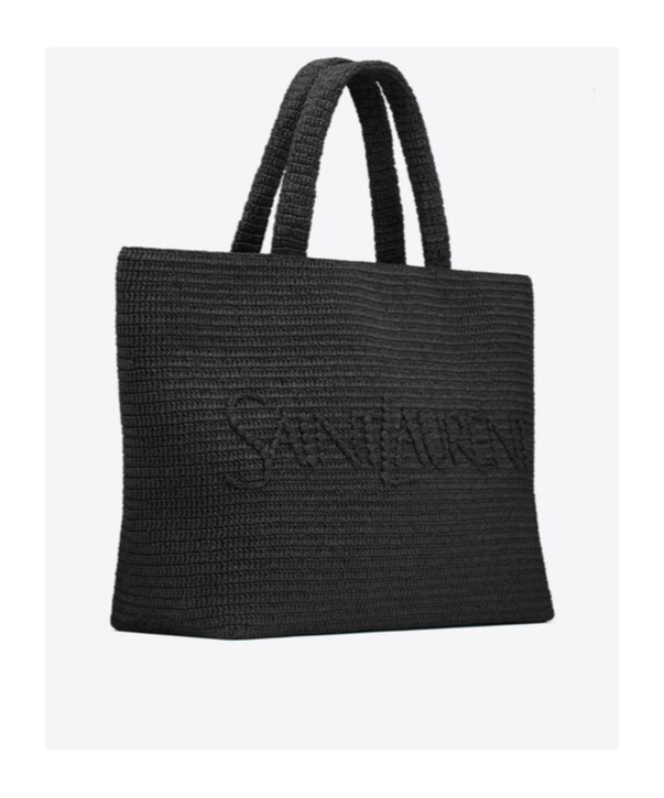 Saint Laurent Logo-embossed Raffia Tote Bag In Black