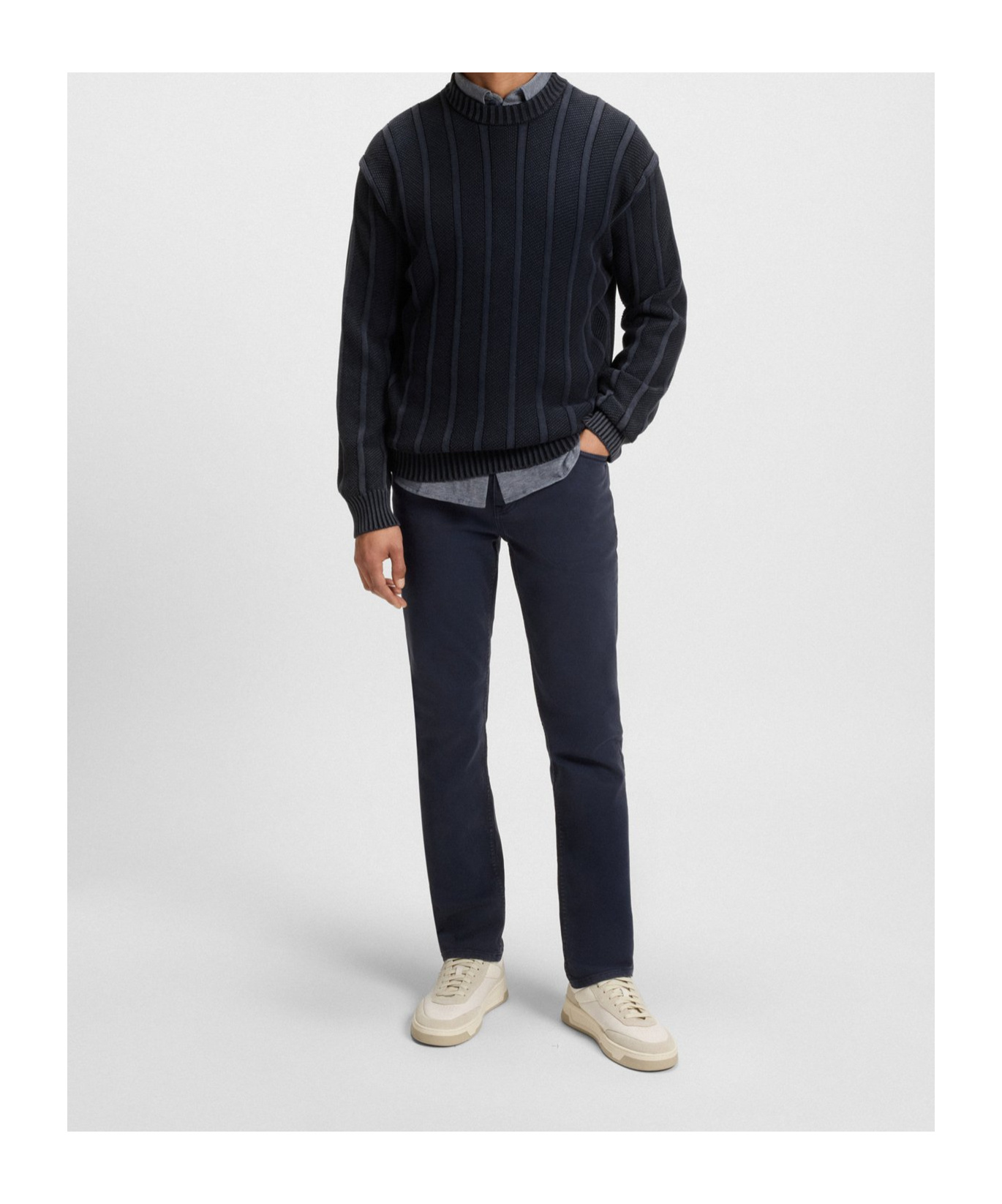 Hugo Boss Ribbed Crew-neck Sweater In Green