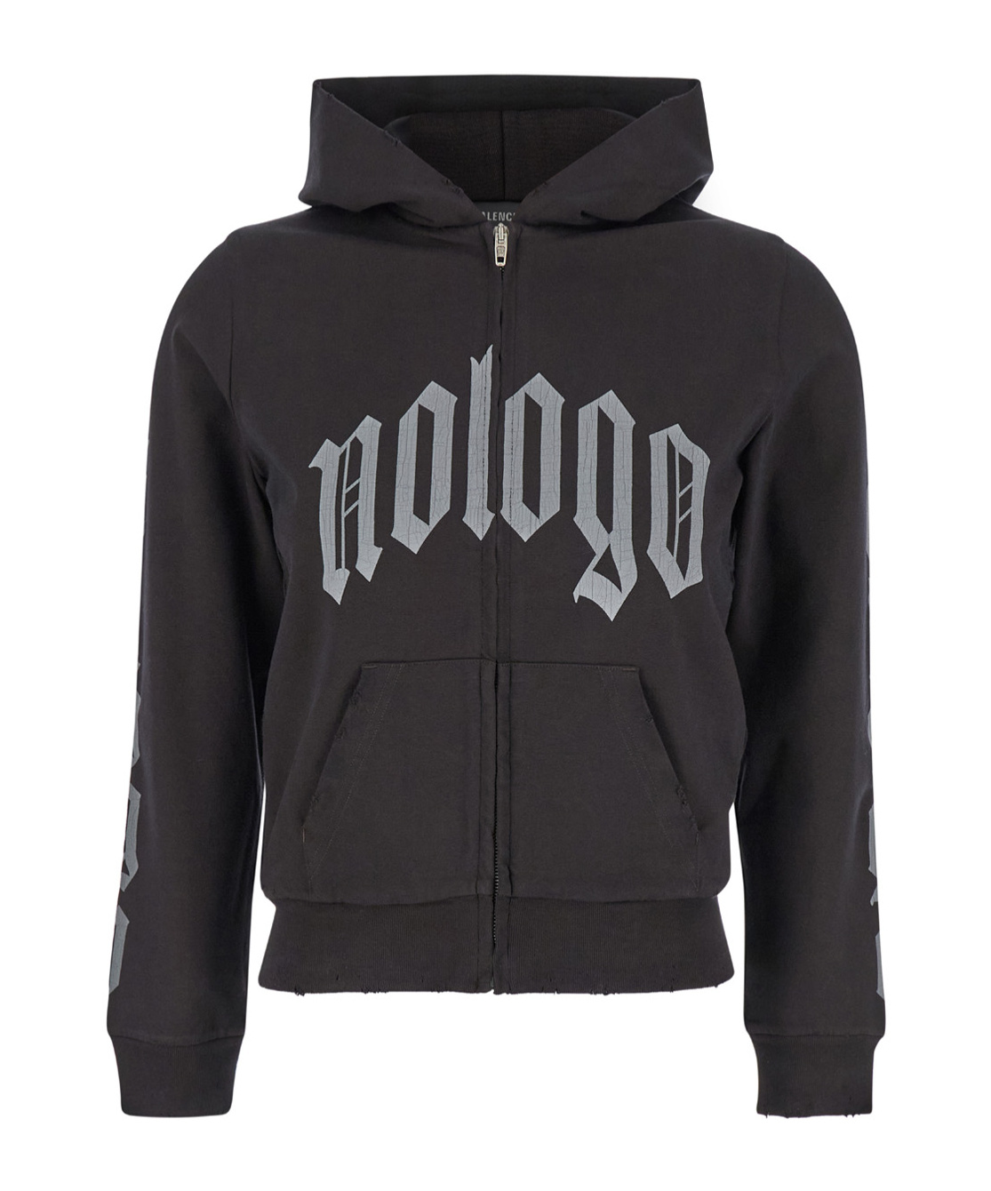 Balenciaga Black Zip-up Hoodie With No Logo Gothic Print In Jersey Woman In Black