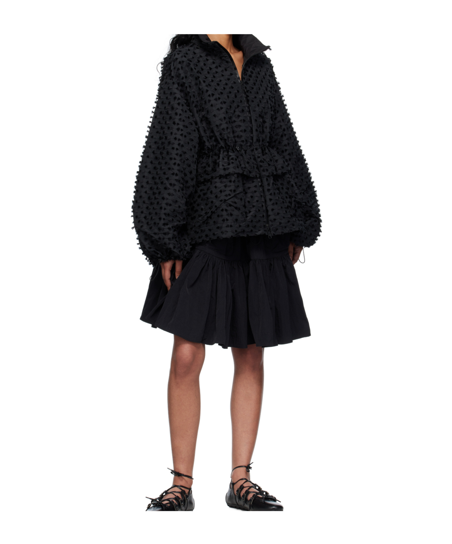 Cecilie Bahnsen Textured Balloon-sleeve Jacket In Black