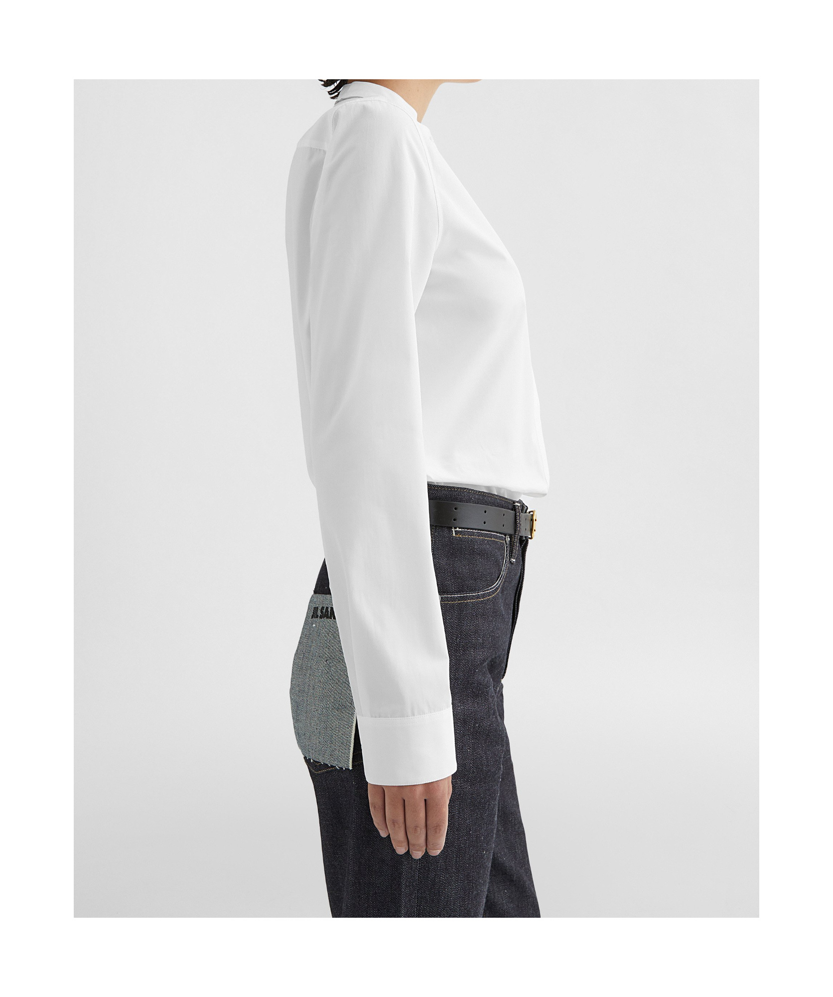 Jil Sander Long-sleeved Poplin Stand-collar Shirt In White