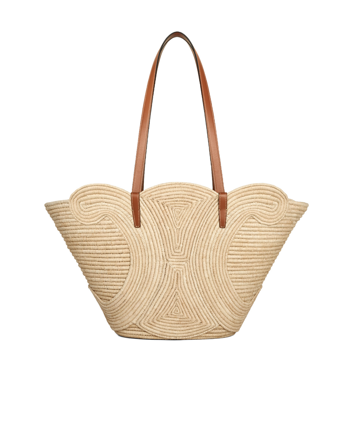 Celine Classic Panier Medium Triomphe Woven Bag In Raffia And Calfskin In Brown
