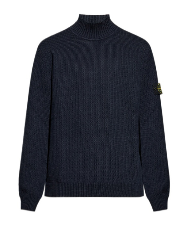 Stone Island Finely Ribbed Turtleneck Sweater In Blue