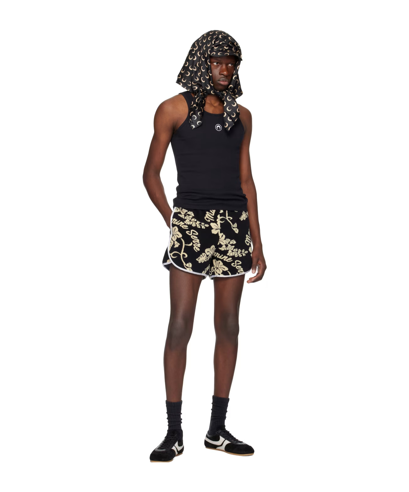 Marine Serre Jacquard Towelling Shorts In Black