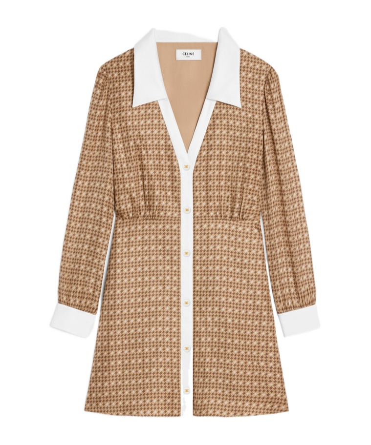 Celine Long-sleeved Shirt Dress In Nude