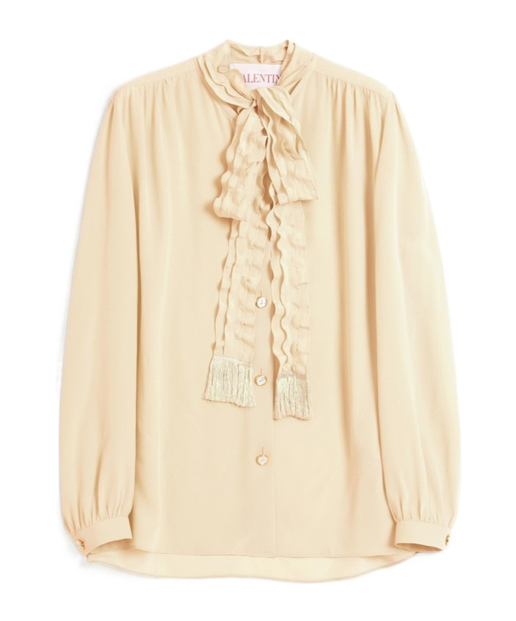 Valentino Silk Tasselled-pussybow Blouse In Nude