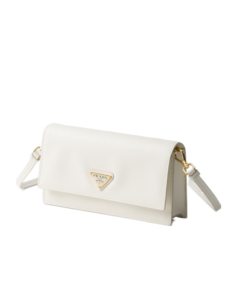 Prada Triangle-logo Leather Mini Bag In White