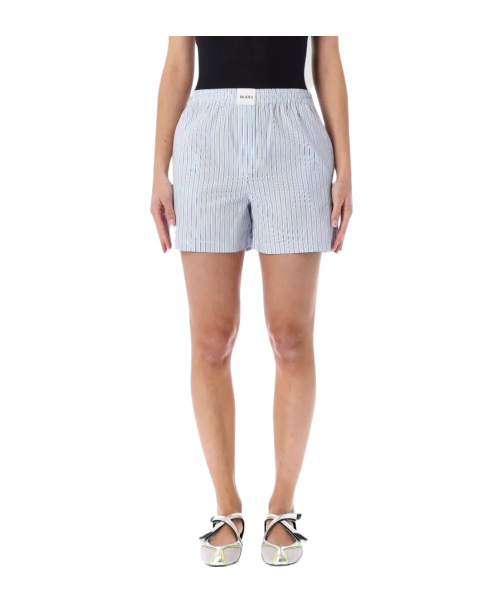 Attico Striped Poplin Shorts Elastic Waistband In Blue