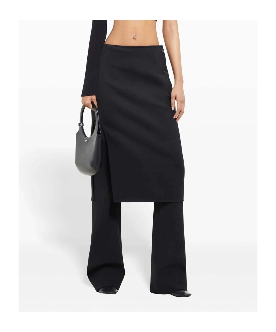 Courrèges Black Oblique Tailored Midi Skirt In Black