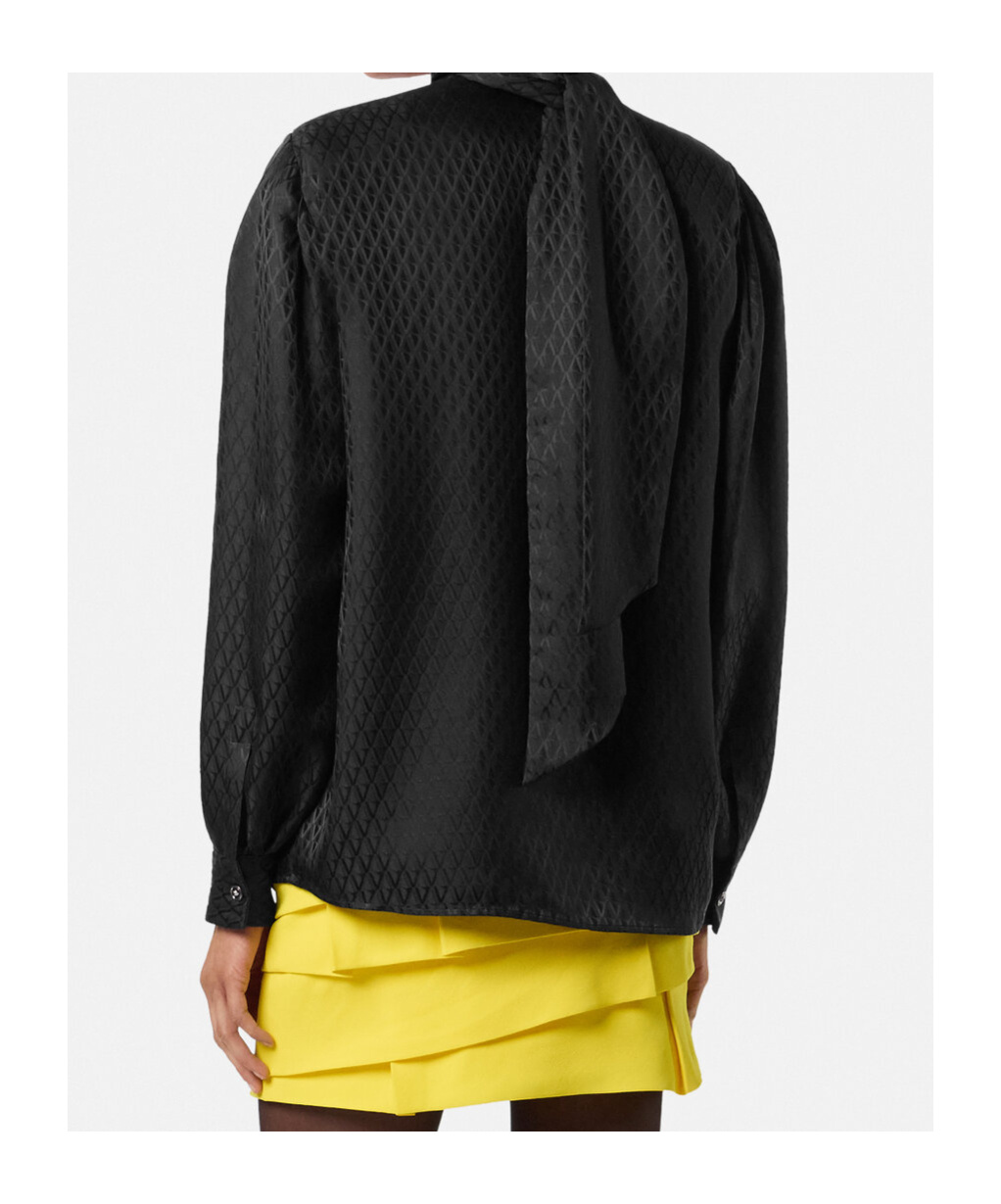 Versace Quilted Tie-neck Shirt In Black