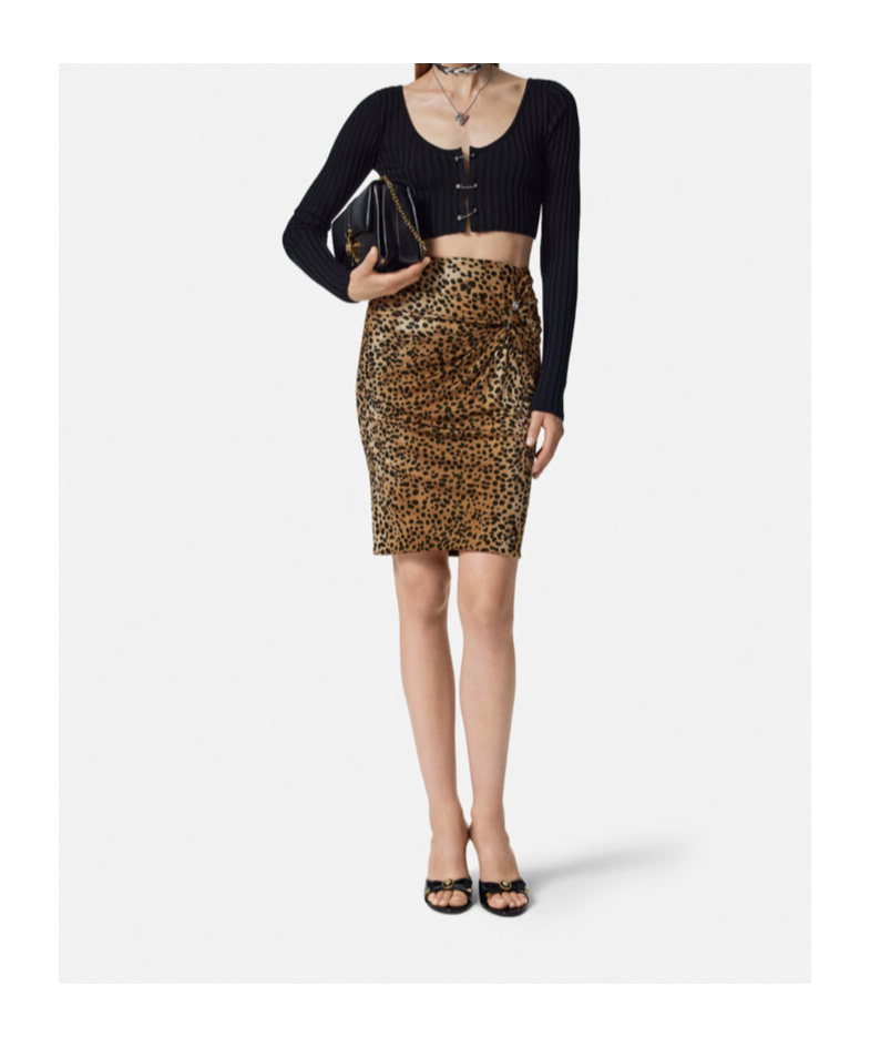 Shop Versace Leopard-print Mini Skirt In Brown