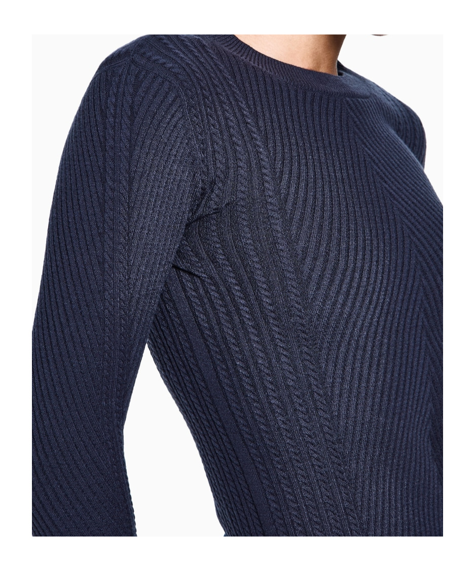 Giorgio Armani Herringbone Cable Knit Sweater In Blue