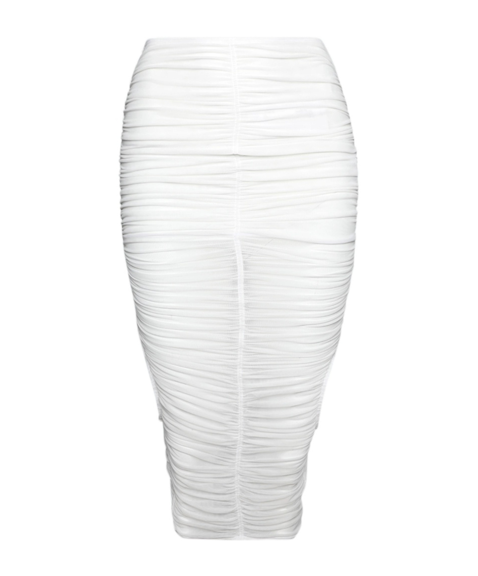 Mugler Mesh Ruched Midi Skirt In White