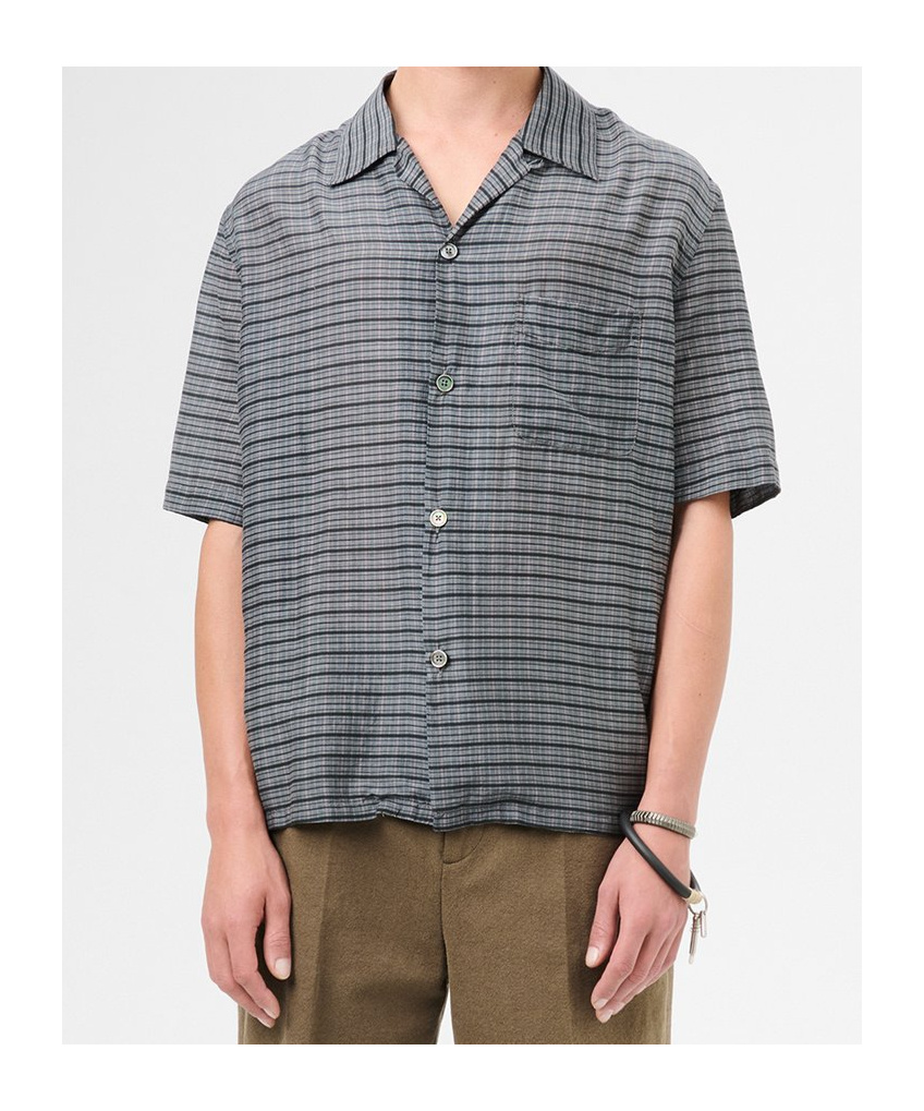 Our Legacy Heusen Checked Cotton And Silk Bowling Shirt In Gray