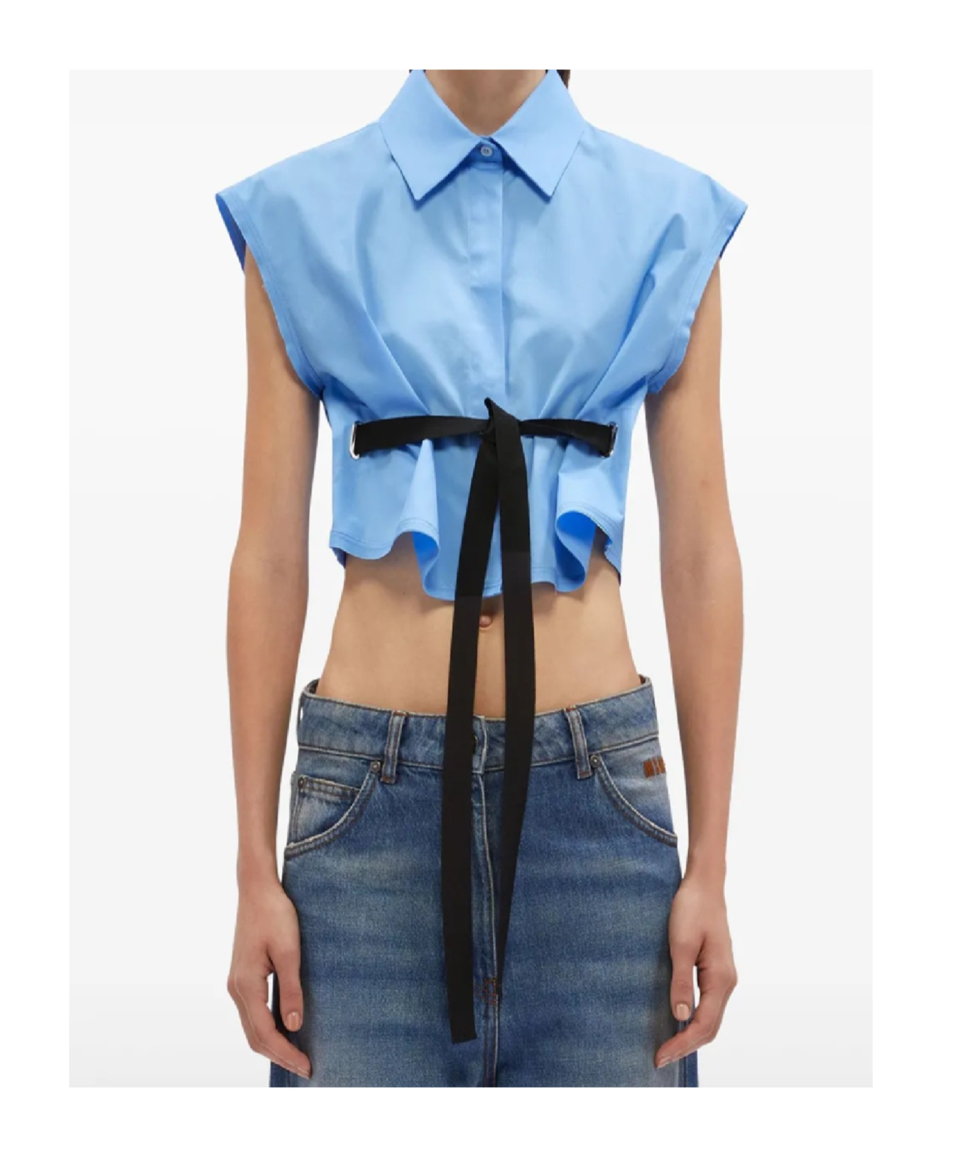 Msgm Belted Blouse In Blue