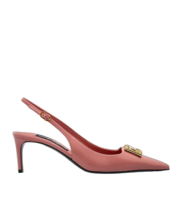 Dolce & Gabbana Pink Slingback With Metallic Logo In Patent Leather Woman In Pink