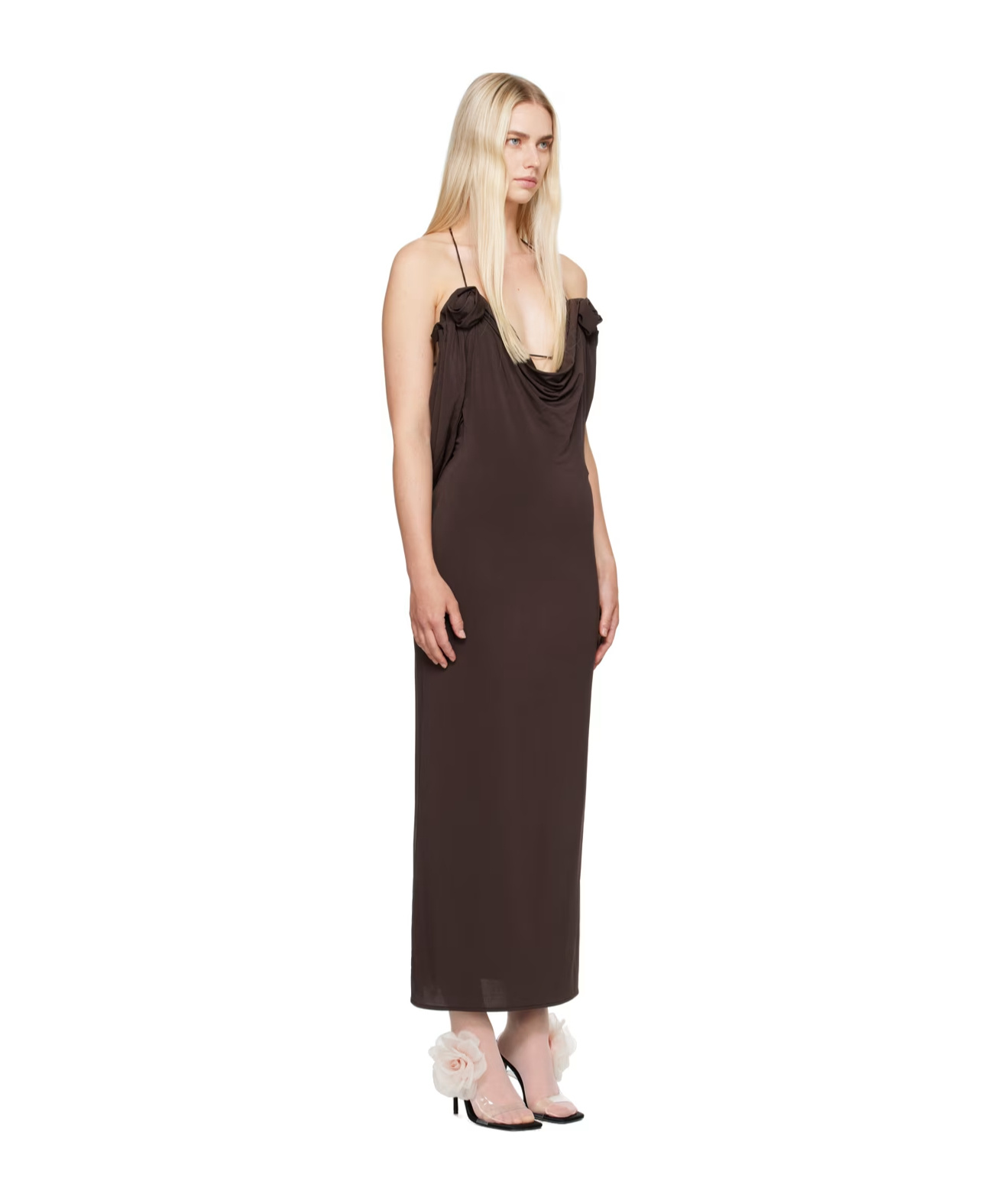 Magda Butrym Draped Cowl Neck Midi Dress In Black