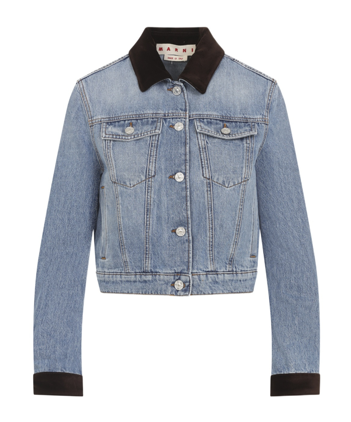 Marni Deep Blue Cotton Washed Bull Denim Trucker Cropped Jacket In Gray