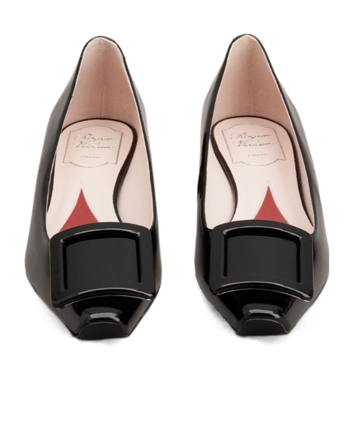 Roger Vivier 25mm Covered Buckle Strass Heel Ballerinas In Black