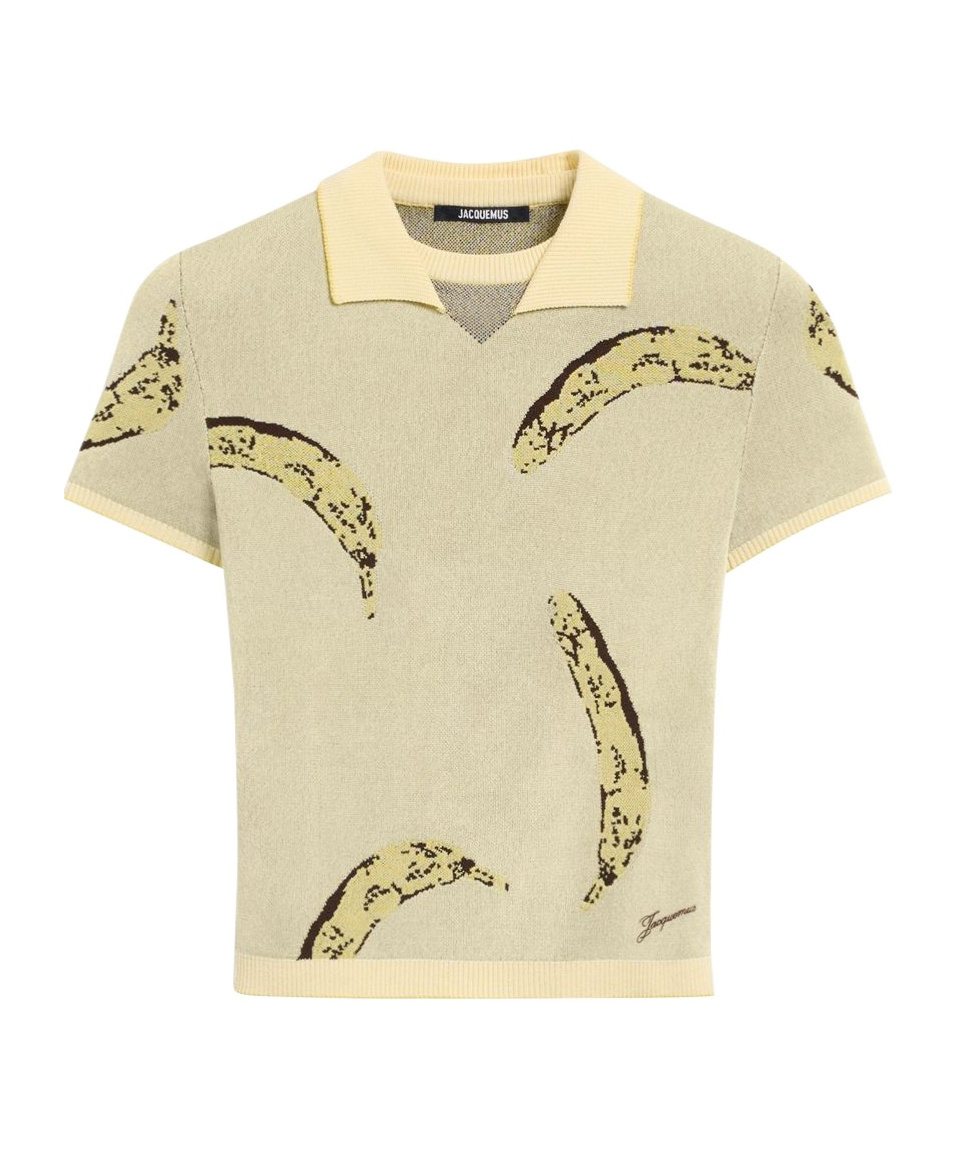 Jacquemus Womens Banana Jacquard Yellow The Marino Banana-print Woven-knitted Polo Top In Nude