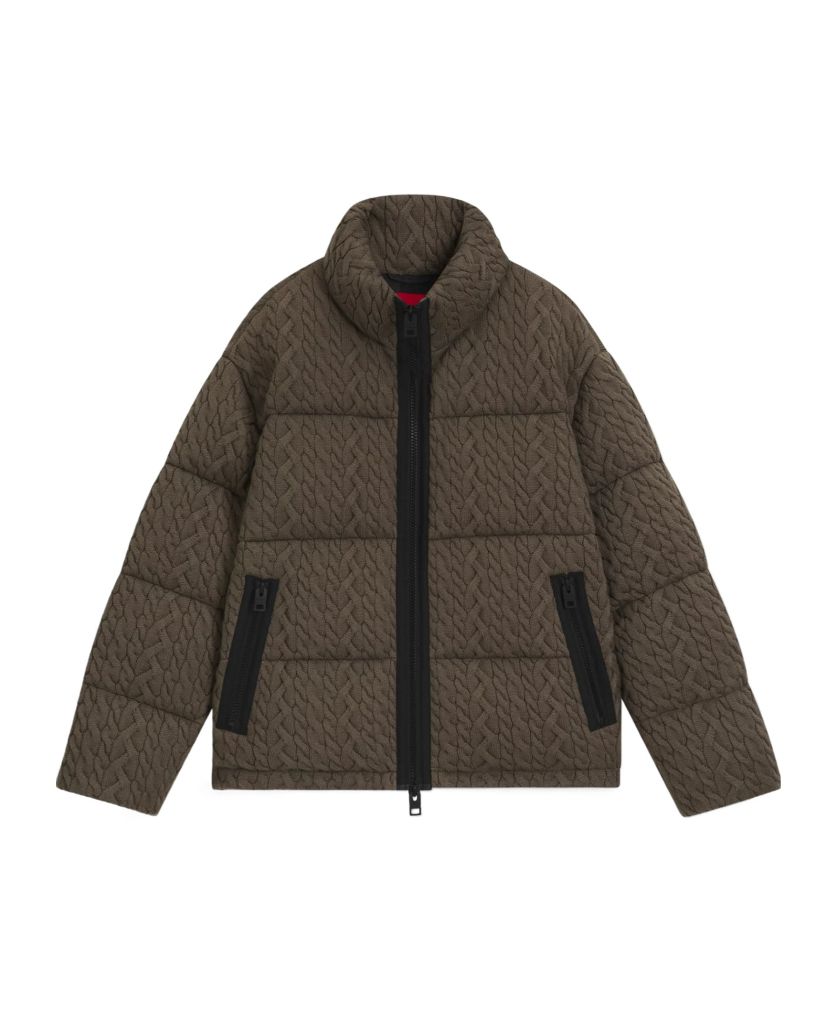 Hugo Boss Cable-knit Padded Jacket In Brown