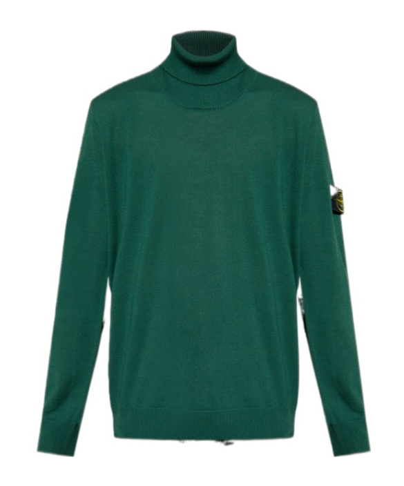 Stone Island Roll-neck Patch-pocket Sweater In Green