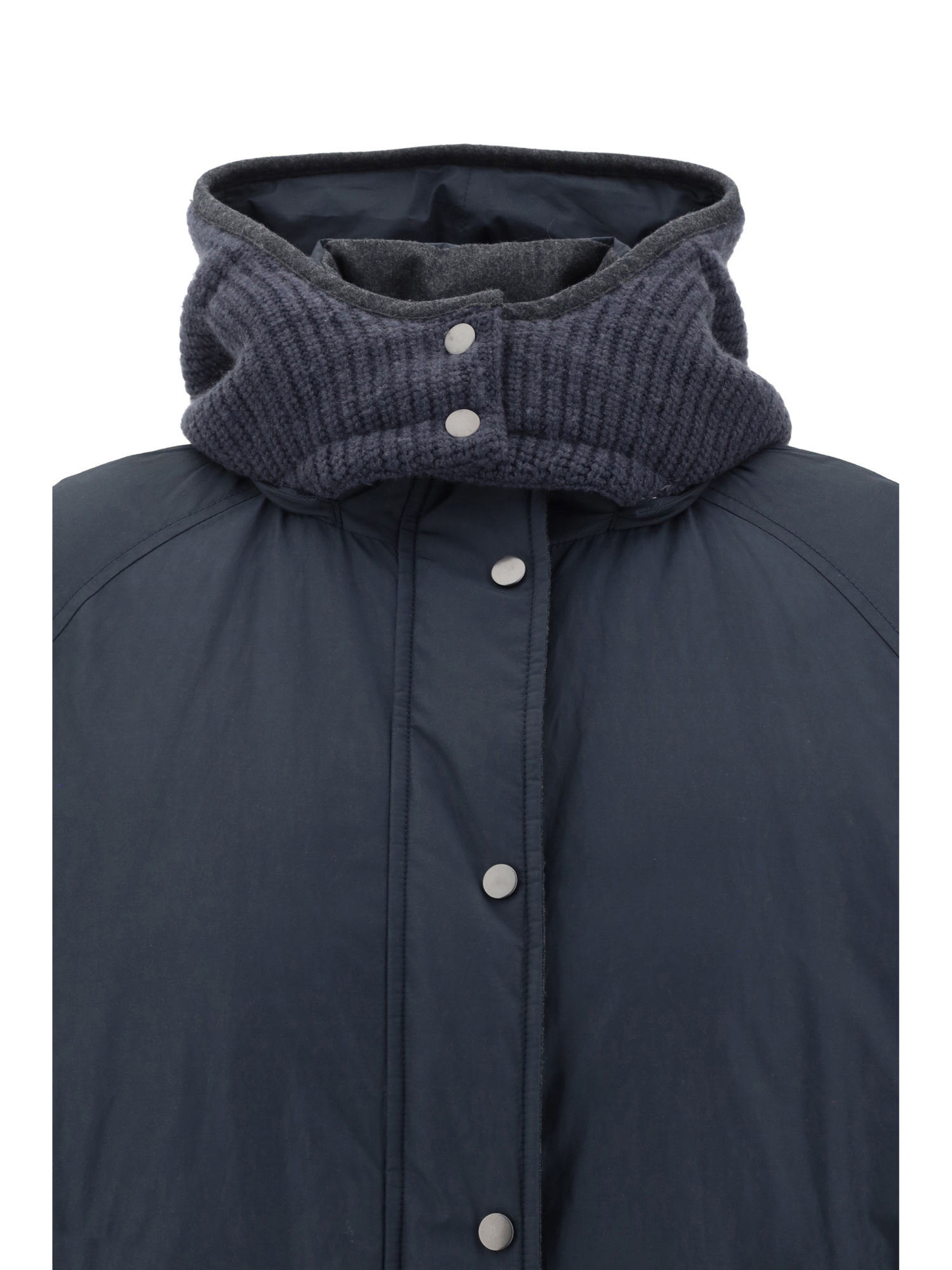 Brunello Cucinelli Puffer Jackets With Hood And Pockets In Blue